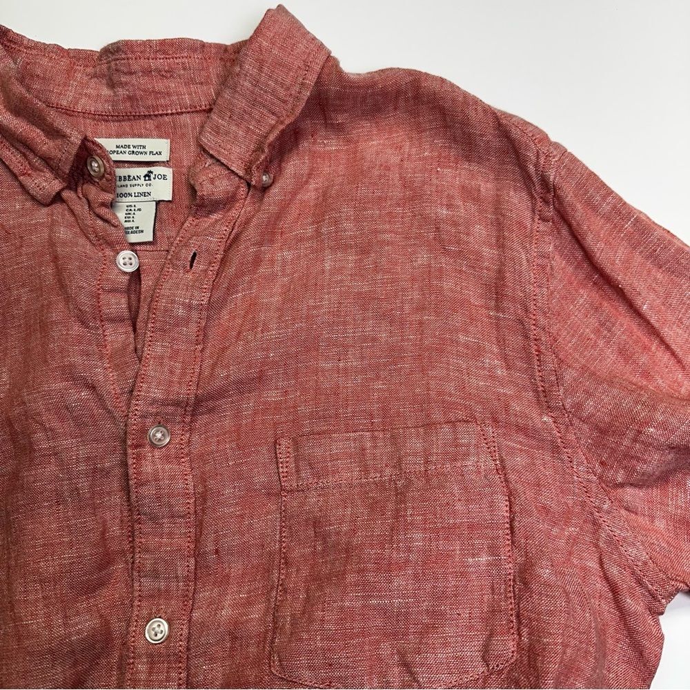 Caribbean Joe Island Supply Linen Long Sleeve Button Up Shirt, Red, Men's Size L
